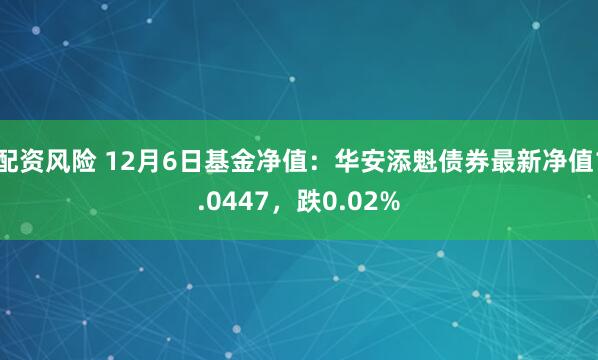 配资风险 12月6日基金净值：华安添魁债券最新净值1.0447，跌0.02%