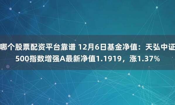 哪个股票配资平台靠谱 12月6日基金净值：天弘中证500指数增强A最新净值1.1919，涨1.37%